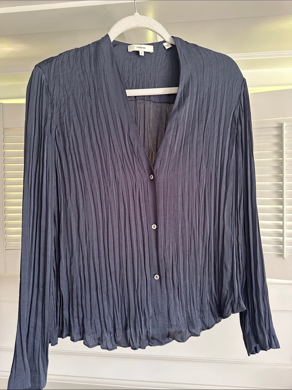 Vince Steel Blue  Crinkle Button-Down Blouse